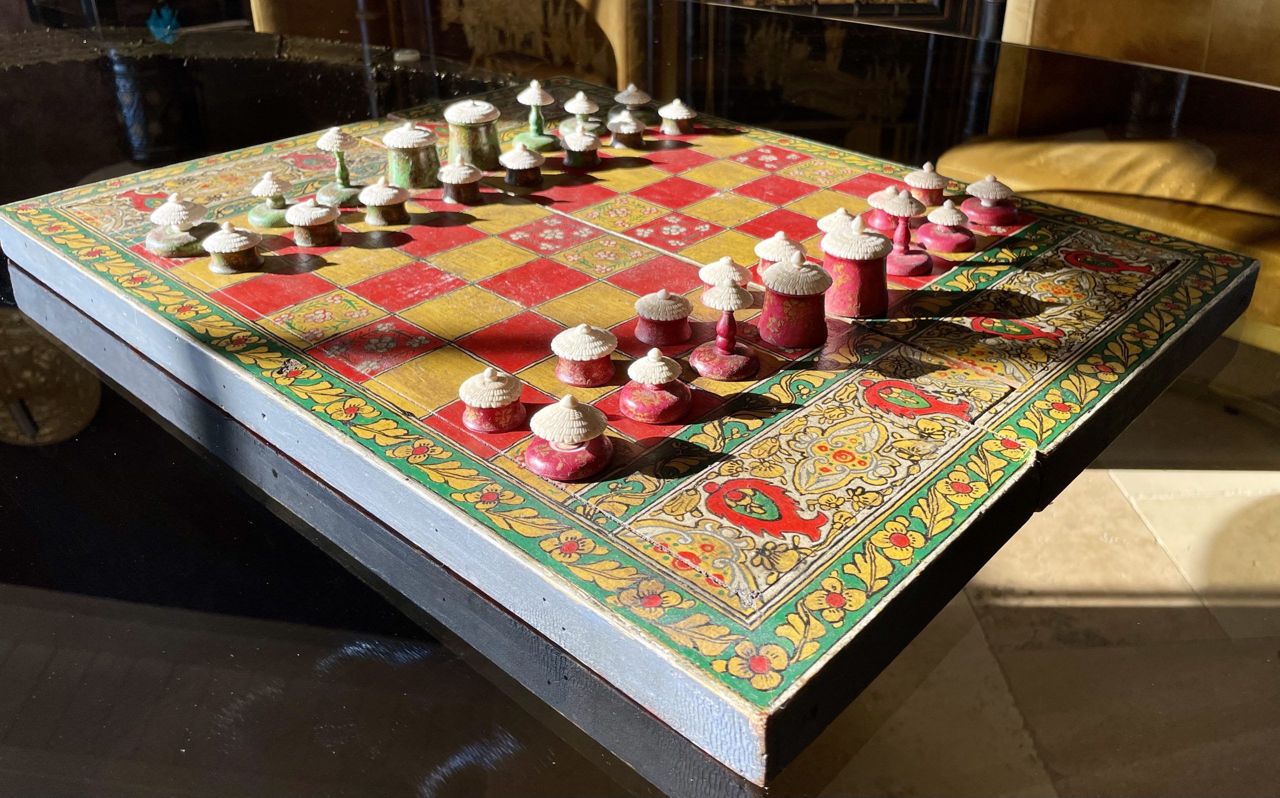 North Indian Polychrome Muslim Ivory Chess Set on a 18th Century Indian Nard Board 3